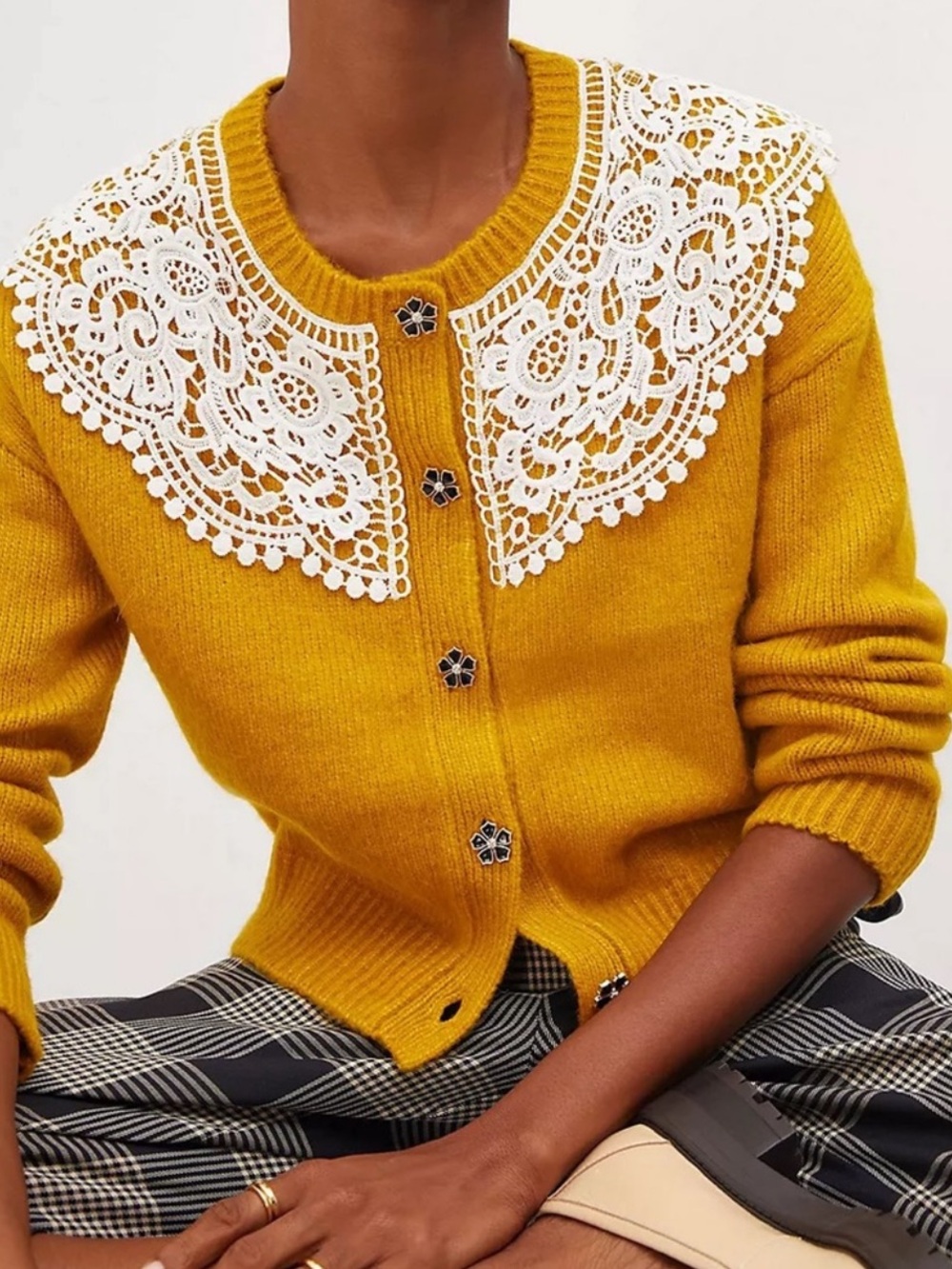 Anthropologie Maeve Lace Mustard Cardigan | SMALL